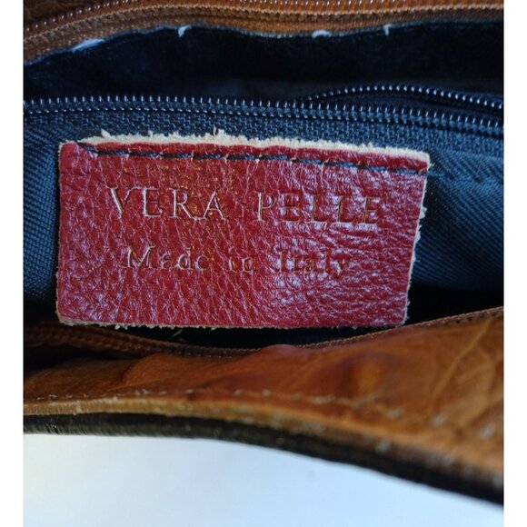 Vera Pelle Convertible Croc Embossed Leather Backpack Bag Purse in Black and Tan main image 4